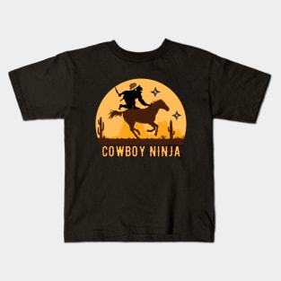 Cowboy Ninja riding horse Funny Ninja Kids T-Shirt